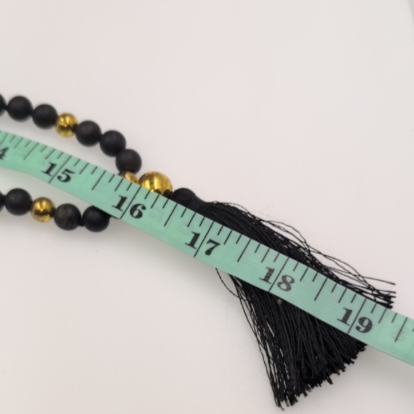 Gorjana Hannah Drusy Black and Gold Beaded Necklace with Tassel Mana Beads - Picture 7 of 7